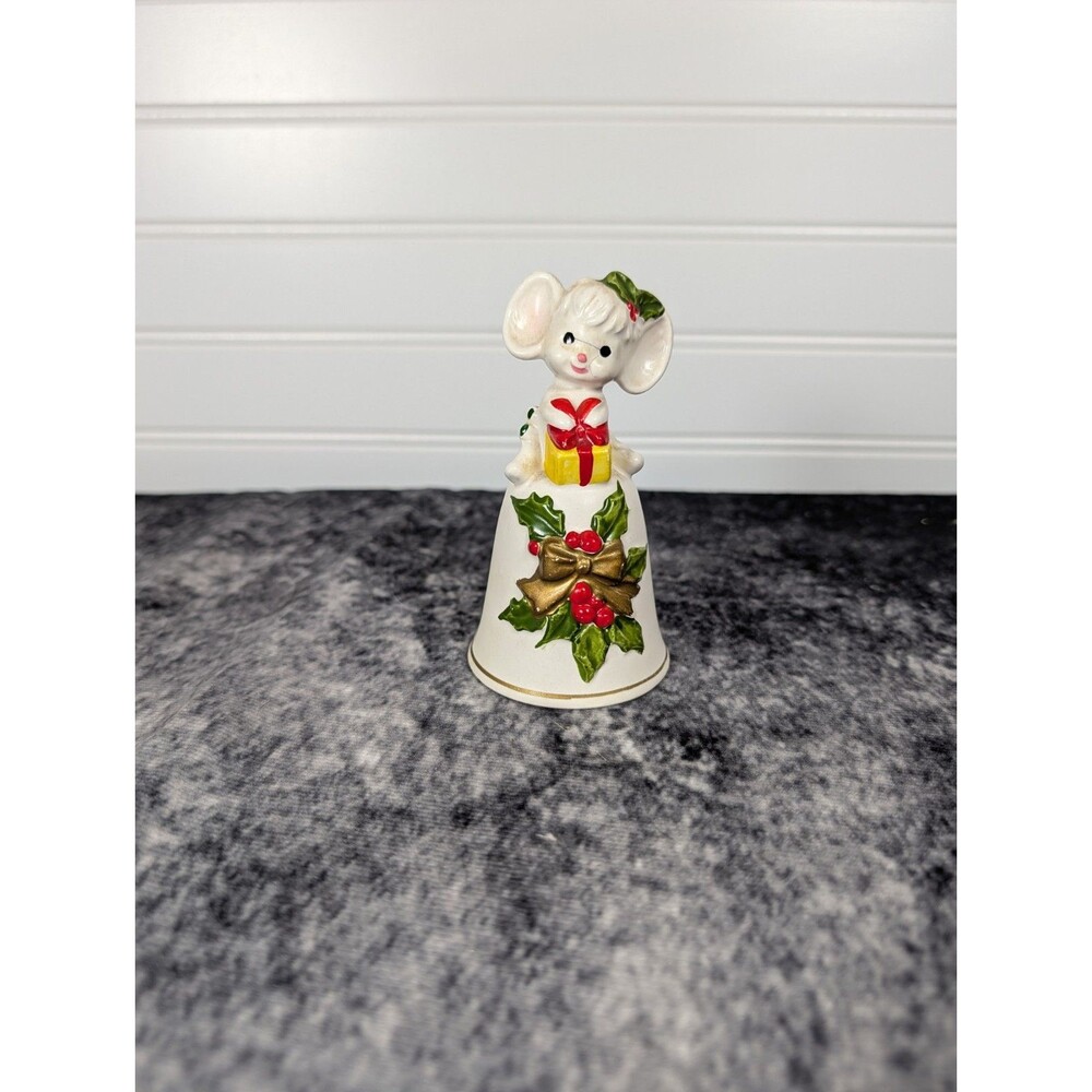 Vintage Ceramic Napcoware Christmas Mouse Bell Holiday Figurine #9598 Japan